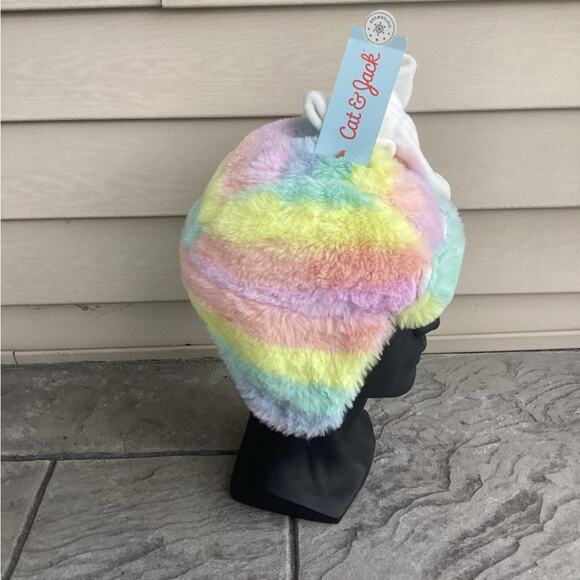 Cat and Jack Multicolored Warm Hat With Flaps and White Mittens 12-24 Months NWT - Picture 1 of 4